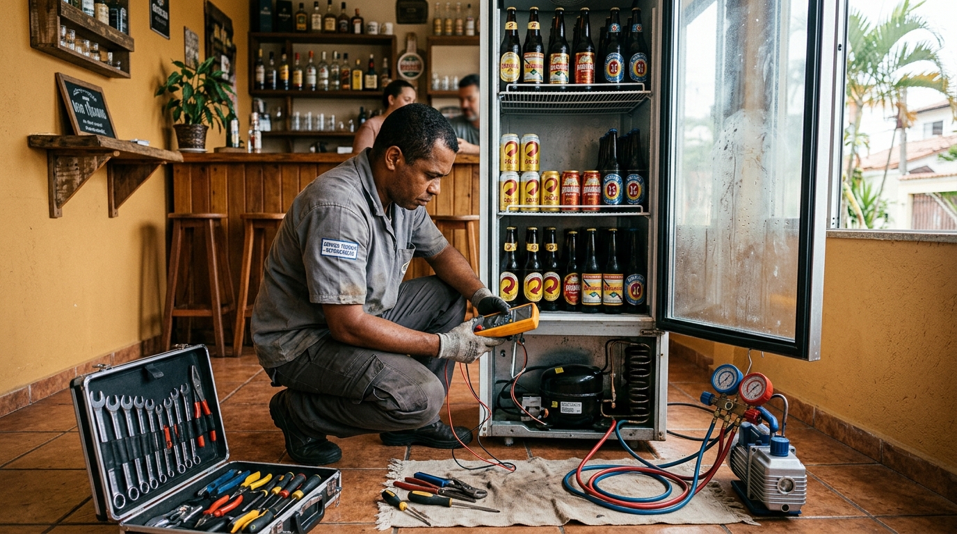 Substituição de termostato de cervejeira em serviço técnico em Belém‑PA