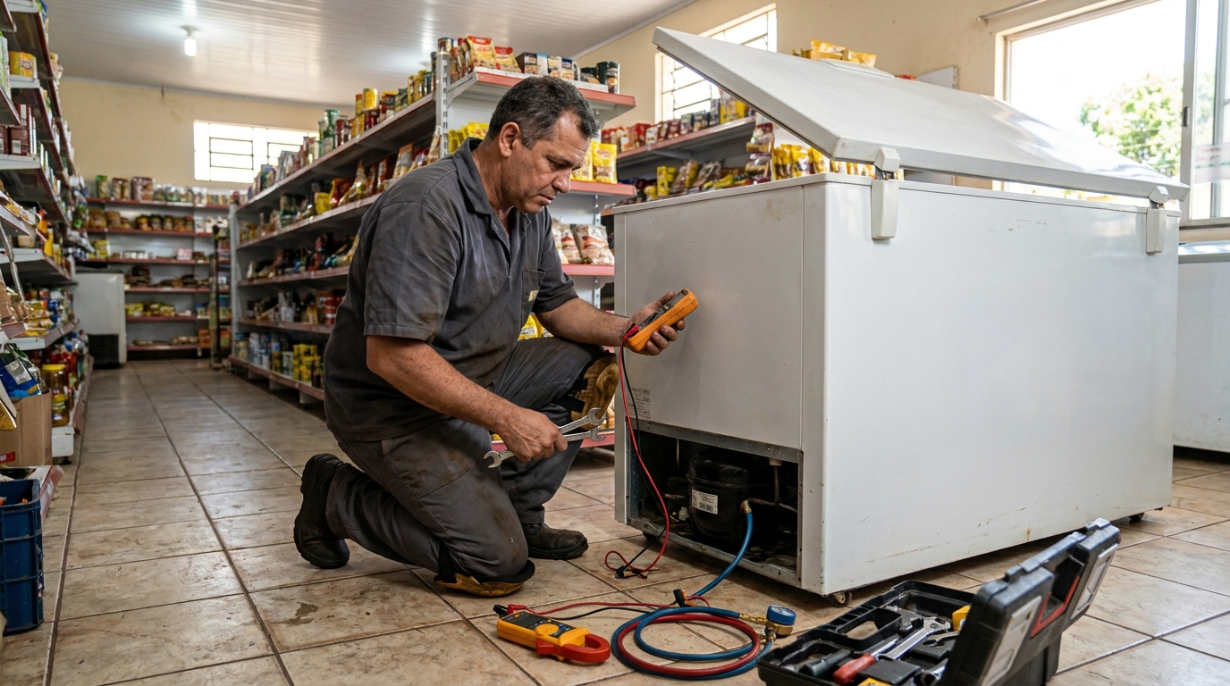 Substituição de termostato de freezer em visita técnica em Belém‑PA